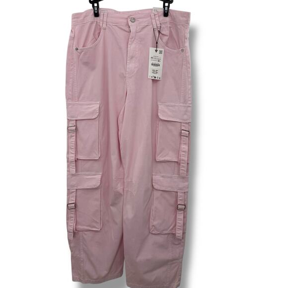 NEW Zara Light Pink Cargo Pants Size 12 Baggy Wide Leg Kawaii Goth Y2K Bottoms - Picture 1 of 8